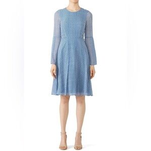 L.K. BENNETT Abbie Dress Silk Blue White Long Sleeve Size 10